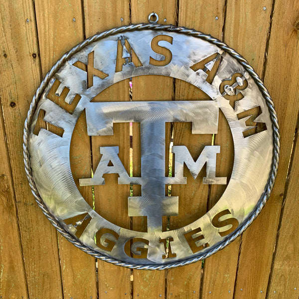 24" TEXAS A&M WIDE BAND RAW METAL CUSTOM VINTAGE CRAFT WALL ART TEAM SIGN HANDMADE
