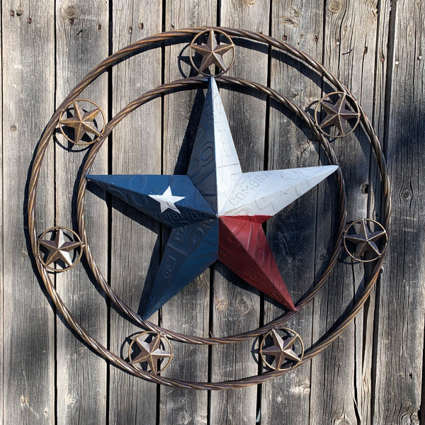 24" LICENSE PLATE MULTI STAR RED WHITE BLUE METAL BARN STAR WESTERN HOME DECOR NEW