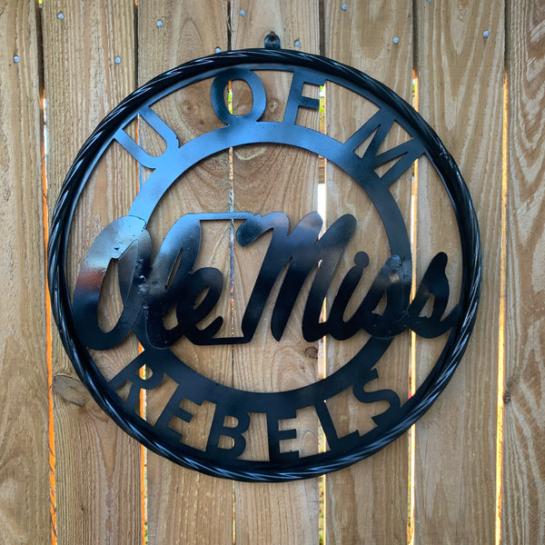 12",18",24",32" OLE MISS REBELS MISSISSIPPI BLACK CUSTOM VINTAGE METAL CRAFT TEAM SIGN HANDMADE RUSTIC BLACK