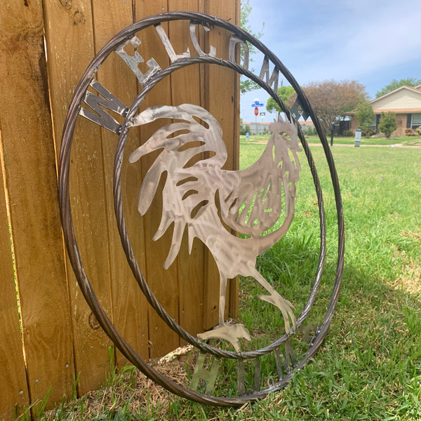 YOUR CUSTOM NAME ROOSTER LASERCUT RAW METAL ART WITH RING DESIGN WESTERN METAL ANIMAL ART HOME WALL DECOR BRAND NEW