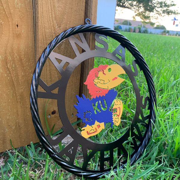 KANSAS JAYHAWKS METAL CUSTOM VINTAGE CRAFT WALL ART TEAM SIGN HANDMADE