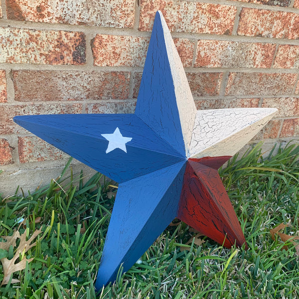CRACKLE STYLE RED BEIGE & BLUE METAL BARN STAR METAL WALL ART WESTERN HOME DECOR RUSTIC NEW