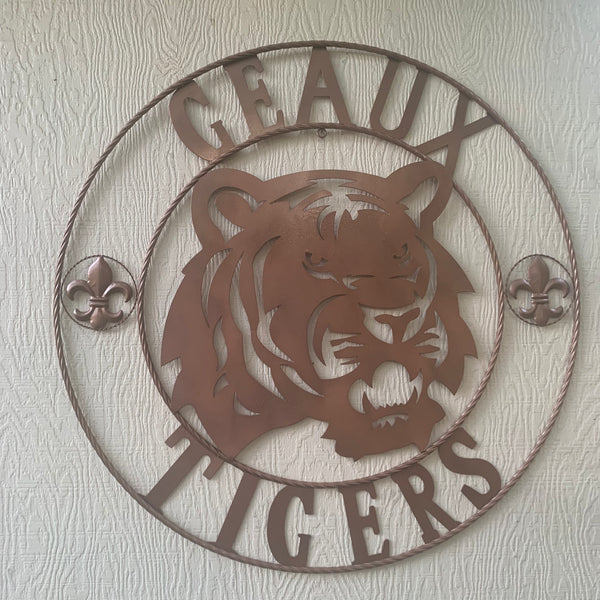 12",18", 24", 32", 36" GEAUX TIGERS HAMMERED COPPER CUSTOM METAL VINTAGE CRAFT SIGN TEAM HANDMADE