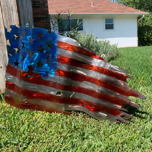 AMERICAN USA TATTERED Flag USA Metal Art Large Western Home Decor New Art