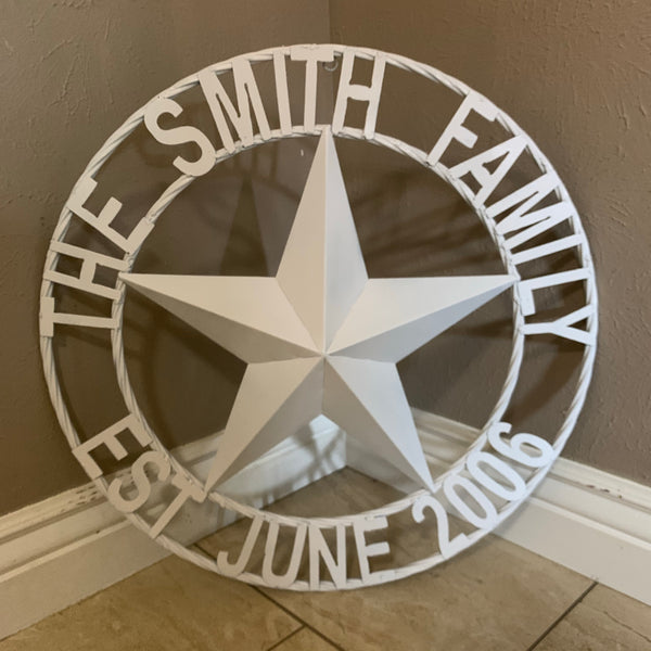KOLET FAMILY STYLE YOUR CUSTOM FAMILY NAME STAR METAL BARN STAR ROPE RING KOLET FAMILY WESTERN HOME DECOR VINTAGE RUSTIC BROWN NEW HANDMADE 24",32",34",36",40",42",44",46",50"