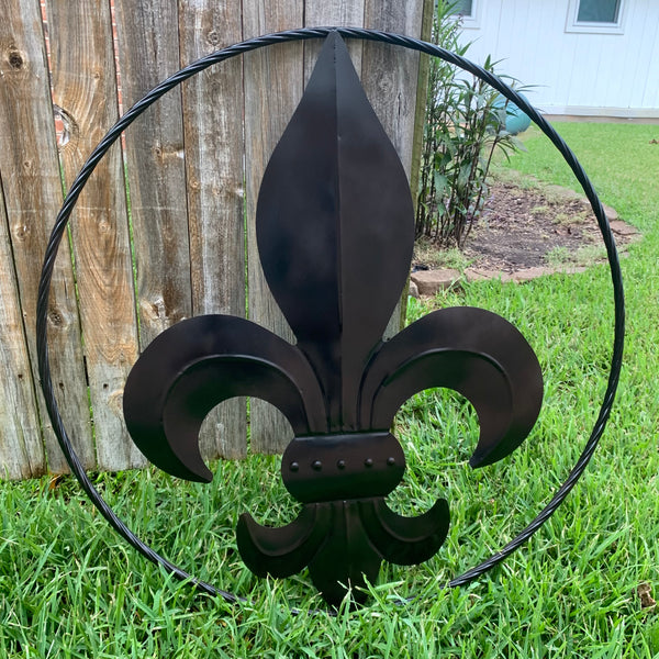 #EH10645 24", 36" GLOSS BLACK FLEUR DE LIS METAL WALL ART SIGN WESTERN HOME DECOR HANDMADE NEW