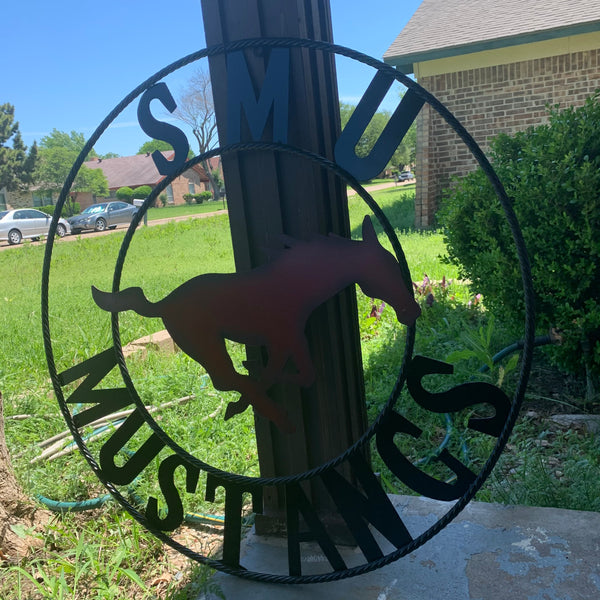 12",18",24",32",36" SMU MUSTANGS METAL CUSTOM VINTAGE CRAFT WALL ART TEAM SIGN HANDMADE