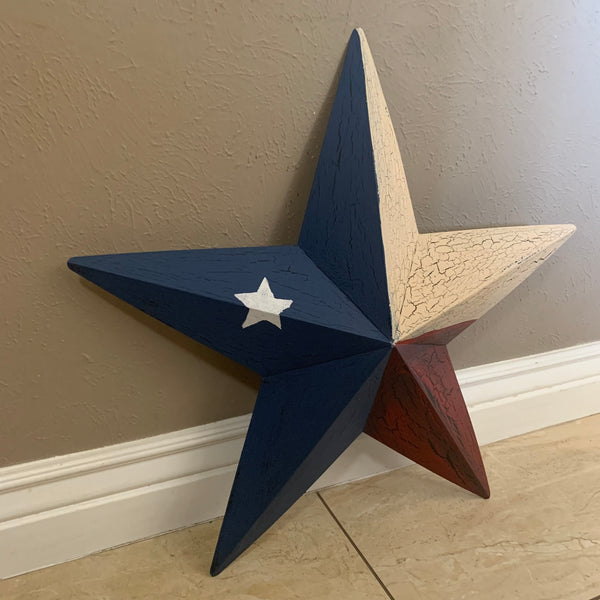 CRACKLE STYLE RED BEIGE & BLUE METAL BARN STAR METAL WALL ART WESTERN HOME DECOR RUSTIC NEW