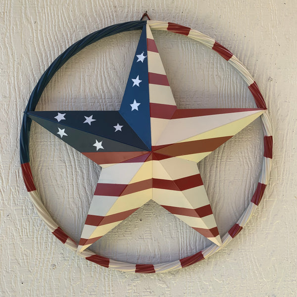 AMERICAN USA FLAG BARN STAR METAL RED IVORY BEIGE BLUE STAR12",16",24",32"36",38",40",48"