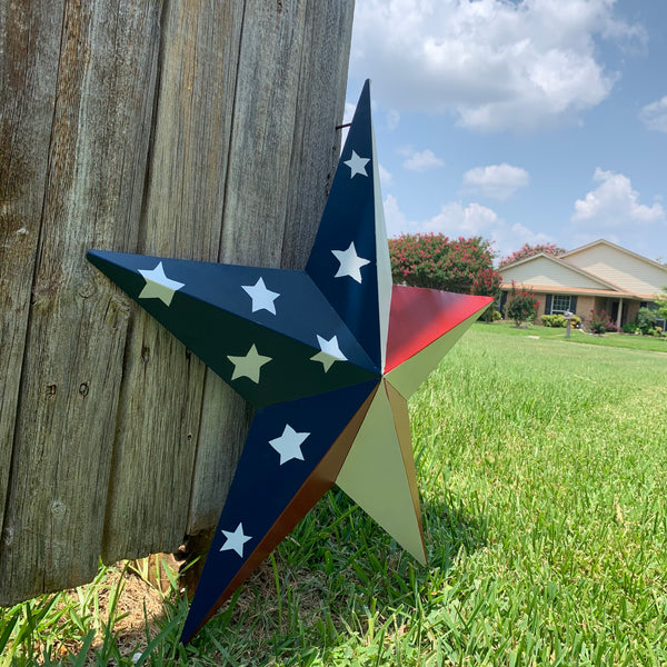 12",16",24",30",36" USA AMERICAN FLAG STAR STYLE #1 RED WHITE & BLUE METAL BARN STAR WALL ART HANDMADE STYLE# 1