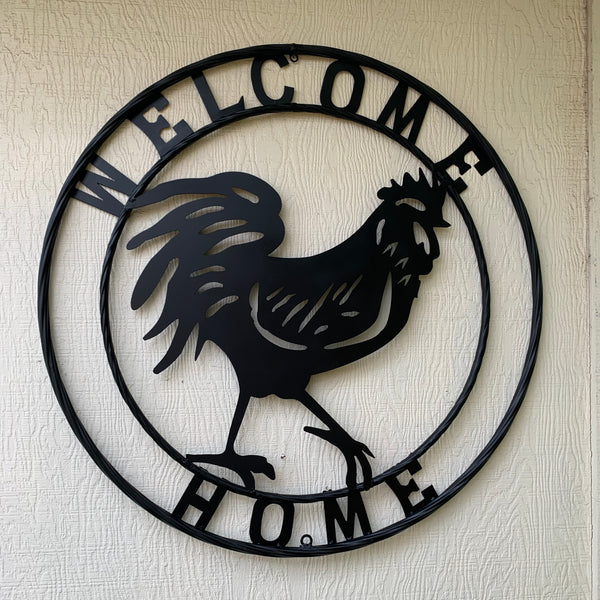 YOUR CUSTOM NAME BLACK ROOSTER LASERCUT METAL ART WITH RING DESIGN WESTERN METAL ANIMAL ART HOME WALL DECOR BRAND NEW