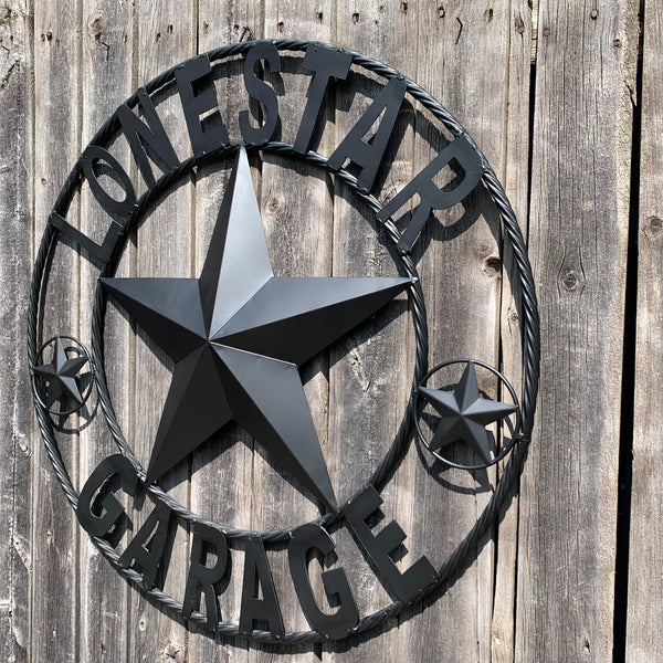 LONESTAR GARAGE STYLE CUSTOM BARN NAME STAR LONESTAR GARAGE METAL NAME BARN STAR WITH TWISTED ROPE RING 3d STAR ART WESTERN HOME DECOR RUSTIC BROWN