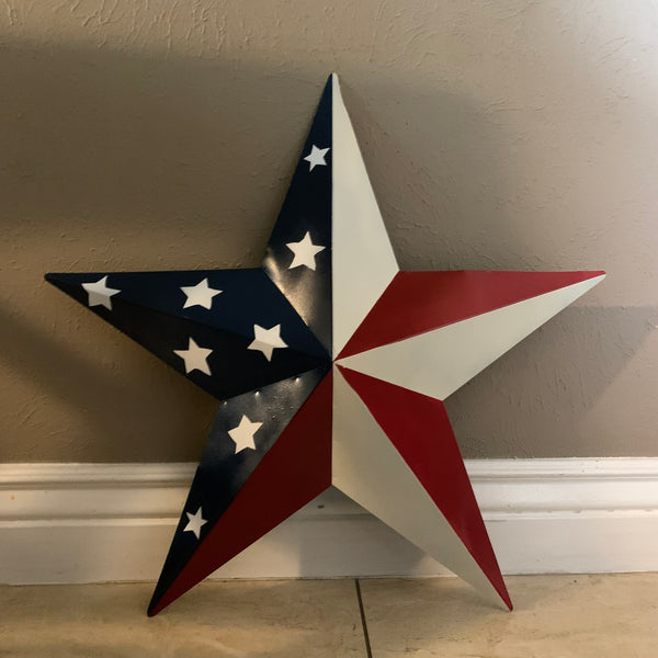 12",16",24",30",36" USA AMERICAN FLAG STAR STYLE #1 RED WHITE & BLUE METAL BARN STAR WALL ART HANDMADE STYLE# 1