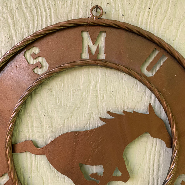 SMU MUSTANGS HAMMERED COPPER METAL CUSTOM VINTAGE CRAFT WALL ART TEAM SIGN HANDMADE