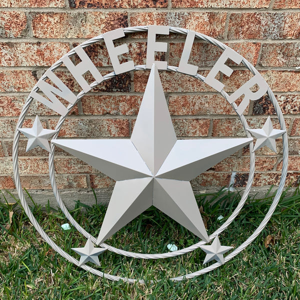 LOPEZ CUSTOM STAR NAME BARN METAL STAR 3d TWISTED ROPE RING WESTERN HOME DECOR RUSTIC  BRONZE HANDMADE 24",32",34",36",40",42",44",46",50"