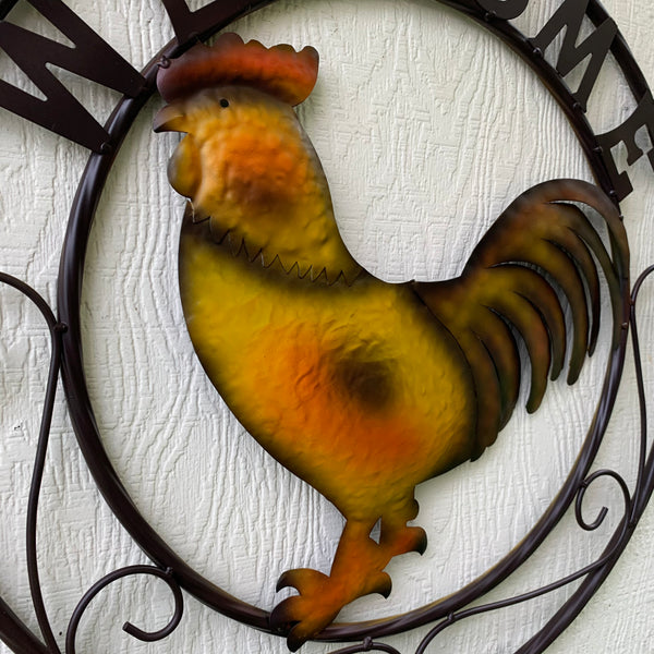 WELCOME 24" ROOSTER & METAL SCROLL STYLE WESTERN HOME DECOR HANDMADE NEW-#EH10143