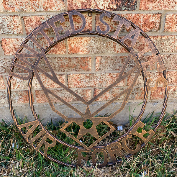 24" US AIR FORCE MILITARY METAL WALL ART WESTERN HOME DECOR AIRFORCE RUSTIC BRONZE