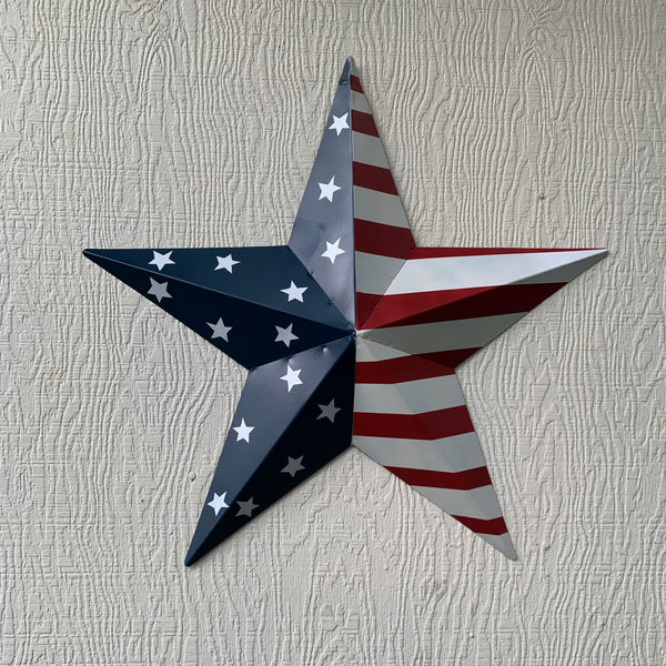 12",16",24",30",36" USA AMERICAN FLAG STAR STYLE#9 RED WHITE & BLUE METAL BARN STAR METAL WALL ART HANDMADE