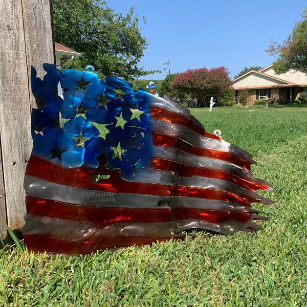 AMERICAN USA TATTERED Flag USA Metal Art Large Western Home Decor New Art
