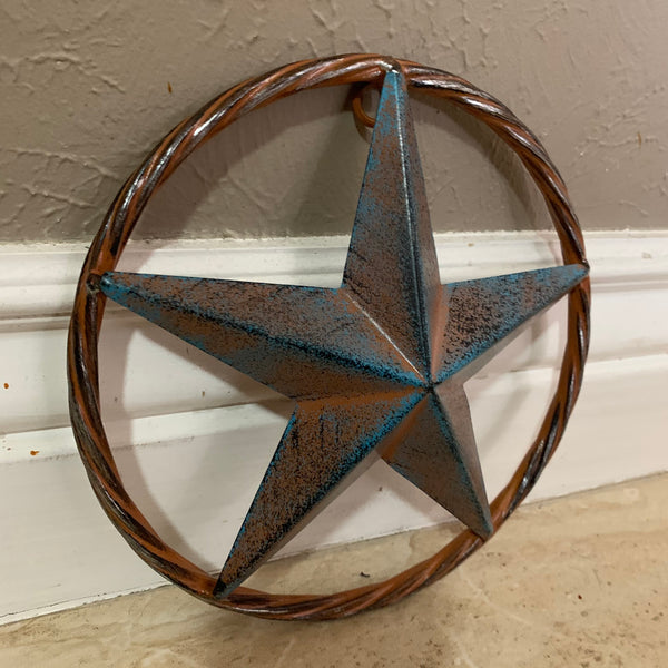 TURQUOISE DISTRESSED BARN METAL STAR WESTERN HOME DECOR ART HANDMADE