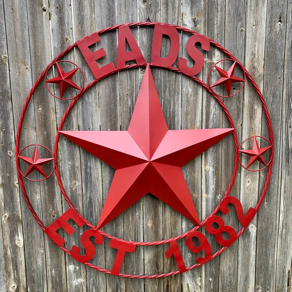 LOPEZ CUSTOM STAR NAME BARN METAL STAR 3d TWISTED ROPE RING WESTERN HOME DECOR RUSTIC  BRONZE HANDMADE 24",32",34",36",40",42",44",46",50"