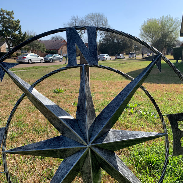 36" COMPASS GREY METAL ART WESTERN METAL ART HOME WALL DECOR RUSTIC GREY