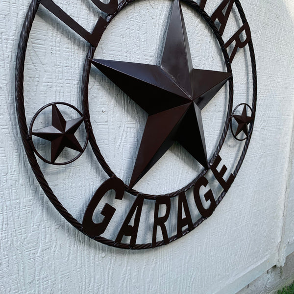 LONESTAR GARAGE STYLE CUSTOM BARN NAME STAR LONESTAR GARAGE METAL NAME BARN STAR WITH TWISTED ROPE RING 3d STAR ART WESTERN HOME DECOR RUSTIC BROWN
