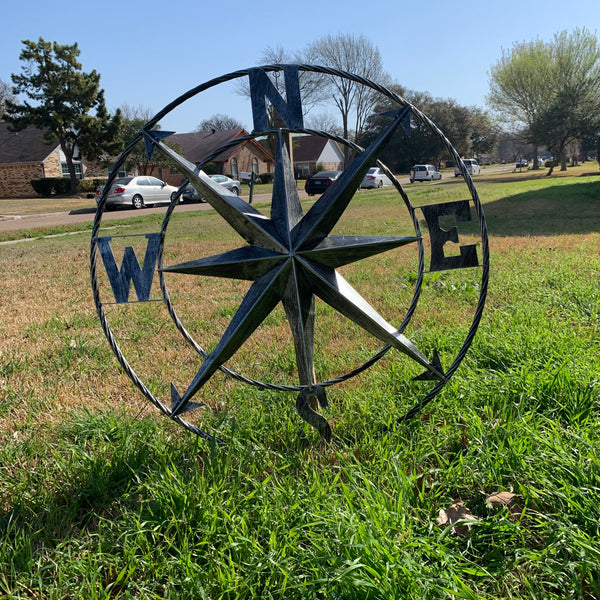 36" COMPASS GREY METAL ART WESTERN METAL ART HOME WALL DECOR RUSTIC GREY