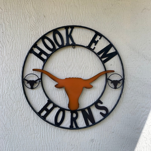 HOOKEM HORNS TEXAS LONGHORNS HOOK EM METAL CUSTOM VINTAGE CRAFT WALL ART TEAM SIGN HANDMADE