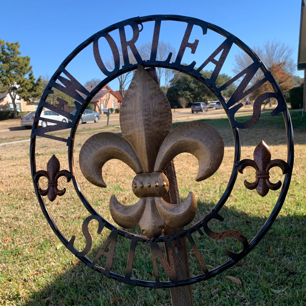 18", 24", 32" NEW ORLEANS SAINTS METAL SIGN WALL ART WESTERN HOME DECOR RUSTIC GOLD & BLACK ART NEW