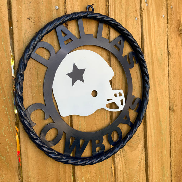 12", 18", 24", 32" DALLAS COWBOYS HELMET SIGN NAVY BLUE & WHITE METAL CUSTOM VINTAGE CRAFT WALL ART TEAM SIGN HANDMADE