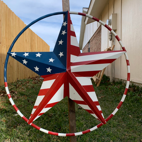 PEACE STAR METAL RED WHT BLUE STAR WESTERN HOME DECOR HANDMADE 12",16",24",32"36",38",40",48"