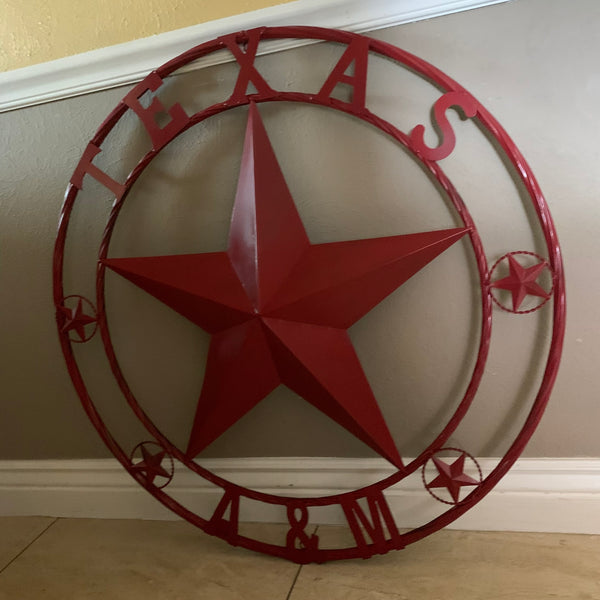 TEXAS A&M BURGUNDY RED BARN LONE STAR METAL CUSTOM VINTAGE CRAFT TEAM STAR WESTERN HOME DECOR HANDMADE SIZE:24",32",36",40",42",44",46",50"