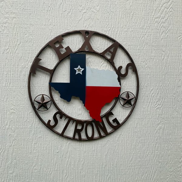 24" TEXAS STRONG BARN METAL WALL ART SIGN WESTERN HOME DECOR RED WHITE BLUE HANDMADE