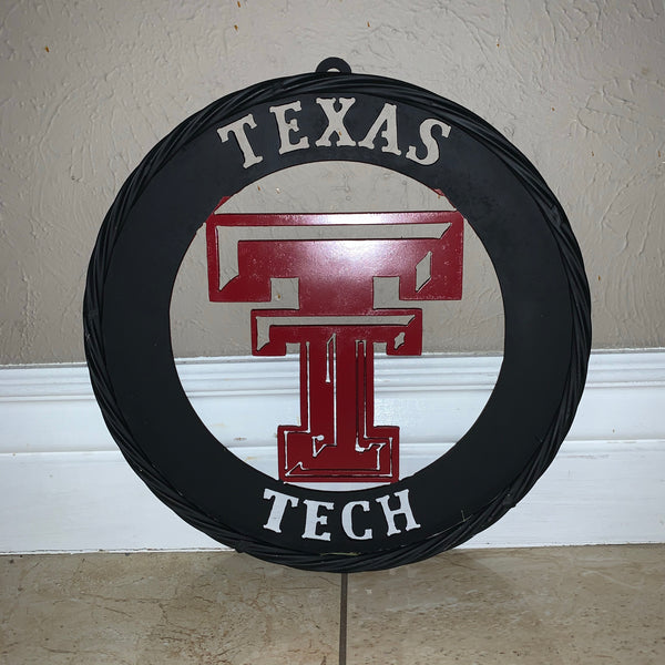 12", 18", 24", 32" TEXAS TECH WIDE BAND RING RED & BLACK CUSTOM METAL VINTAGE CRAFT TEAM SIGN