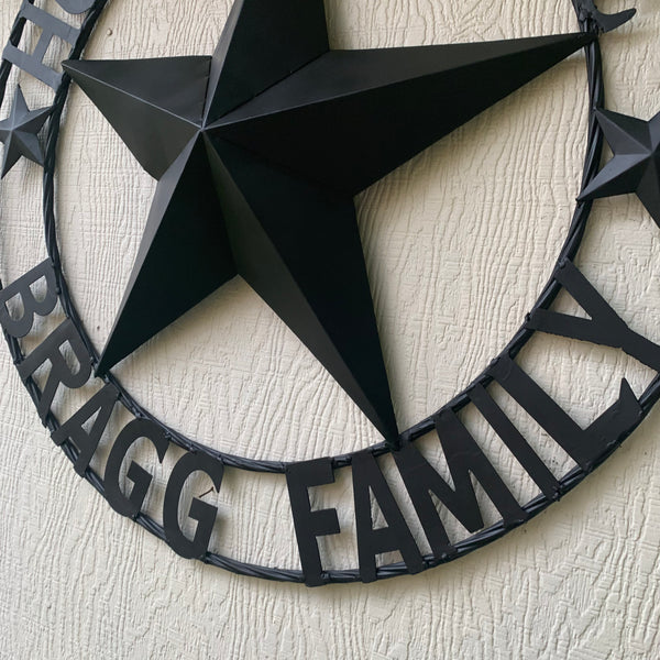 BRAGG STYLE YOUR CUSTOM NAME HOME OF FAMILY STAR METAL BARN STAR 3d TWISTED ROPE RING WESTERN HOME DECOR NEW HANDMADE 24",32",34",36",40",42",44",46",50"