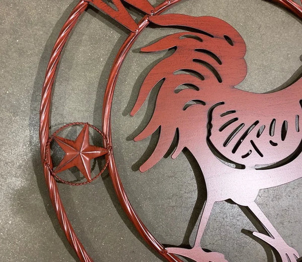 24" ROOSTER WELCOME WITH RING DESIGN WESTERN METAL ANIMAL ART HOME WALL DECOR BRAND NEW