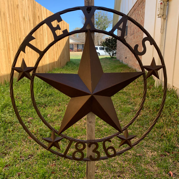 24", 32",36",40" TEXAS 1836 RUSTIC BROWN BARN STAR METAL WALL WESTERN HOME DECOR HANDMADE
