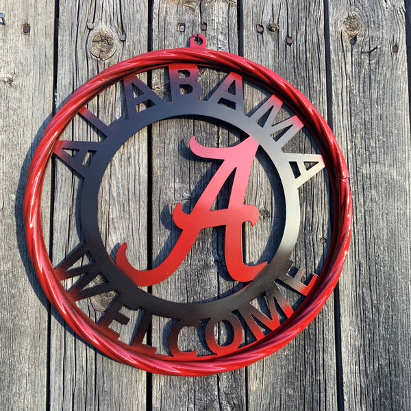 ALABAMA WELCOME RED & BLACK CUSTOM METAL VINTAGE SIGN TEAM HANDMADE