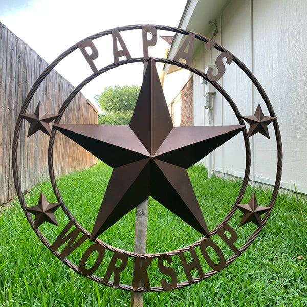 LOPEZ CUSTOM STAR NAME BARN METAL STAR 3d TWISTED ROPE RING WESTERN HOME DECOR RUSTIC  BRONZE HANDMADE 24",32",34",36",40",42",44",46",50"