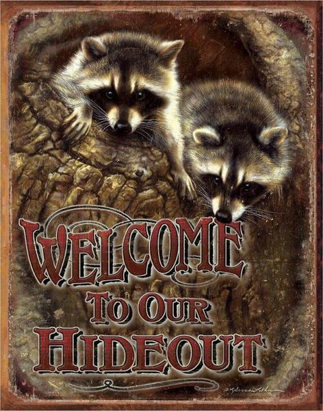 WELCOME HIDEOUT TIN SIGN METAL ART WESTERN HOME DECOR CRAFT