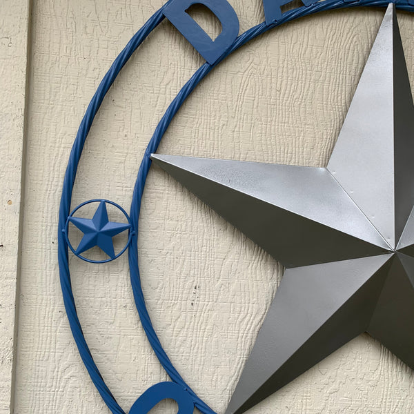 DALLAS COWBOYS SILVER & LIGHT BLUE BARN STAR CUSTOM VINTAGE METAL LONE STAR ART WESTERN HOME DECOR SIZE:24",32",36",40",42",44",46",50"