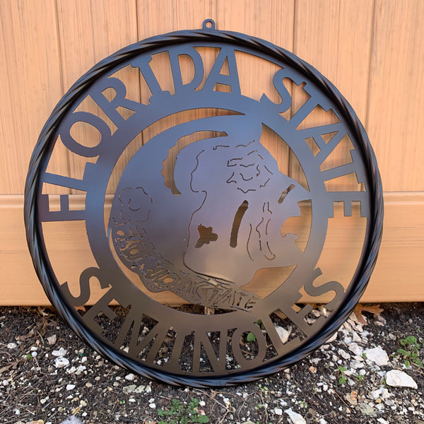 12",18", 24", 32" FSU FLORIDA STATE SEMINOLES INDIAN BLACK METAL CUSTOM VINTAGE CRAFT TEAM SIGN