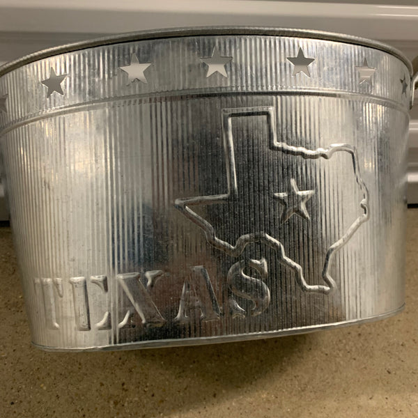 24" TEXAS BUCKET SILVER METAL OVAL TUB BEVERAGE HOLDER WESTERN HOME DECOR HANDMADE NEW #EH12495