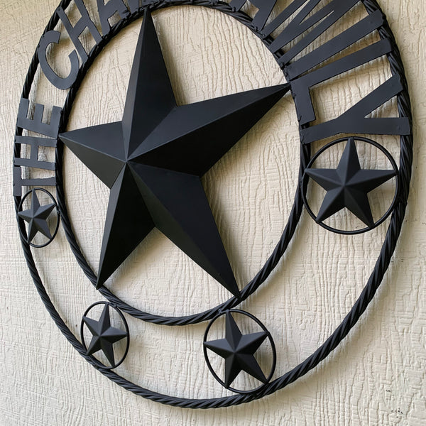 CHAVEZ STYLE CUSTOM FAMILY NAME STAR BLACK STEEL METAL BARN STAR ROPE RING WESTERN HOME DECOR VINTAGE NEW HANDMADE 24",32",34",36",40",42",44",46",50"