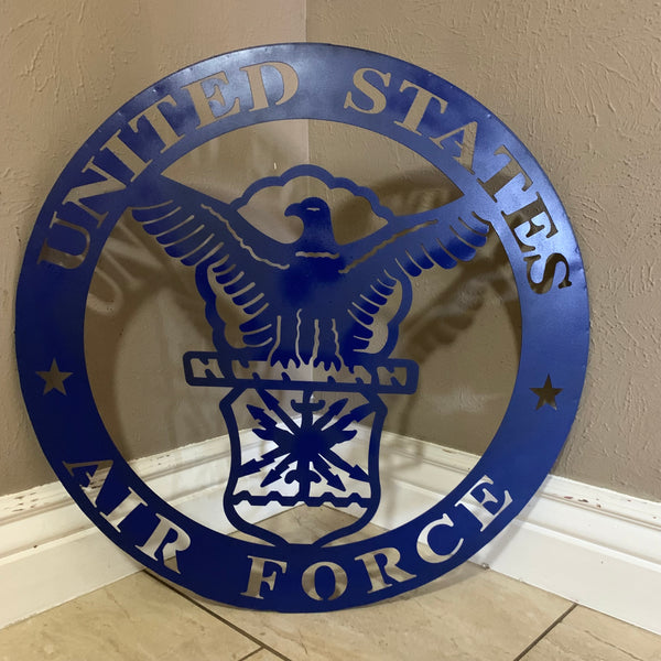 24" US AIR FORCE LASERCUT BLUE MILITARY METAL WALL ART AIRFORCE WESTERN HOME DECOR NEW