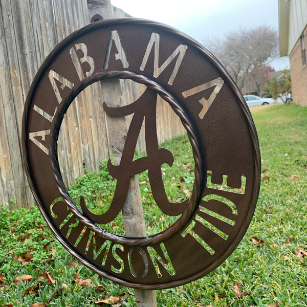 ALABAMA CRIMSON TIDE WIDE BAND RING CUSTOM METAL VINTAGE CRAFT TEAM SIGN HANDMADE