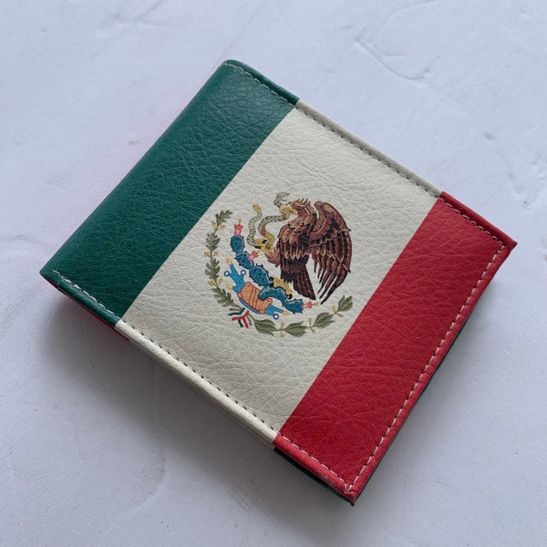 4.25" x 3.75" MEXICO FLAG WALLET LEATHER BIFOLD WALLET NEW-- FREE SHIPPING