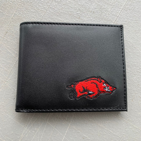 4.25" x 3.75" ARKANSAS RAZORBACKS CUSTOM LEATHER WALLET BIFOLD STYLE NEW-- FREE SHIPPING