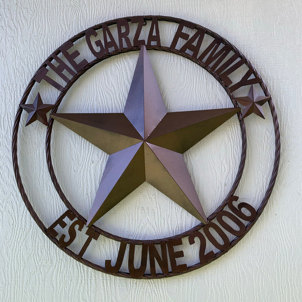 KOLET FAMILY STYLE YOUR CUSTOM FAMILY NAME STAR METAL BARN STAR ROPE RING KOLET FAMILY WESTERN HOME DECOR VINTAGE RUSTIC BROWN NEW HANDMADE 24",32",34",36",40",42",44",46",50"